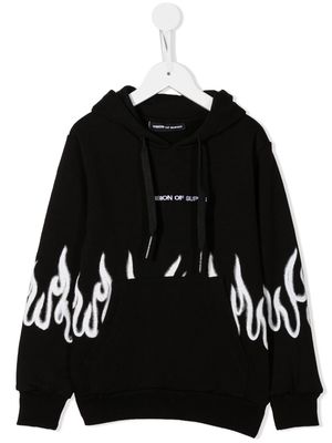 Vision Of Super Kids Spray Flame drawstring hoodie - Black