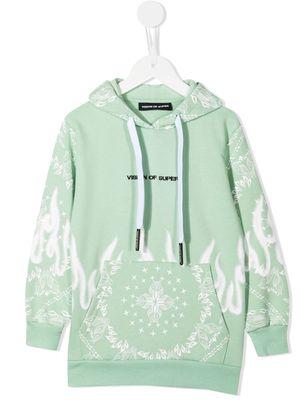 Vision Of Super Kids Spray Flames bandana-print hoodie - Green