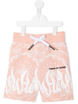 Vision Of Super Kids Spray Flames bandana-print shorts - Pink