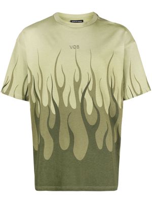 Vision Of Super logo-embroidered flame-print cotton T-shirt - Green