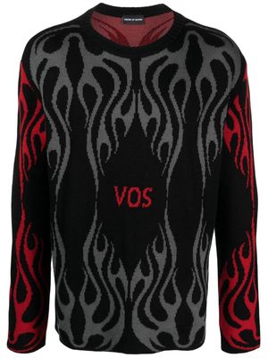 Vision Of Super Tribal Flames patterned-intarsia jumper - Black