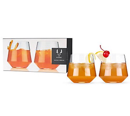Viski Set of 2 Angled Crystal Cocktail Tumblers