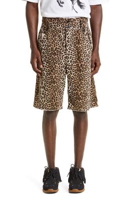 VISVIM Coronel Leopard Print Cotton Blend Shorts in Beige