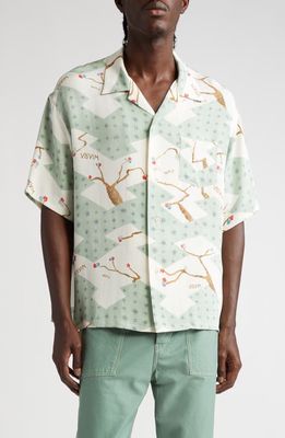 VISVIM Crosby Short Sleeve Silk Camp Shirt in Light Green