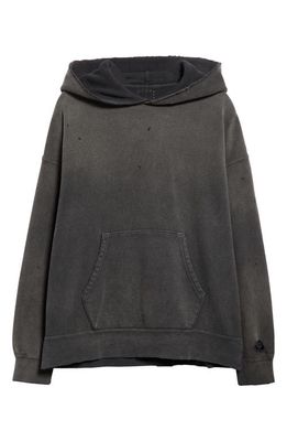 VISVIM Jumbo Distressed Oversize Cotton Fleece Hoodie in Black