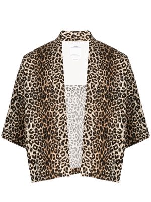 visvim leopard-print open-front shirt - Brown