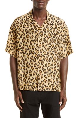 VISVIM Leopard Print Short Sleeve Silk Camp Shirt in Beige