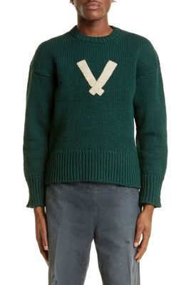 VISVIM Letterman Wool Crewneck Sweater in Green