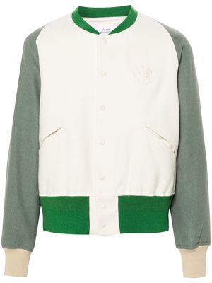 visvim logo-patch felted varsity jacket - White