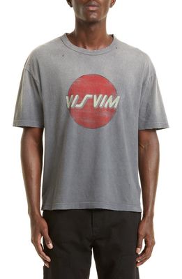 VISVIM Oversize Crash Logo Wool & Linen Graphic Tee in Grey