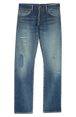 VISVIM Social Sculpture 01 Rip & Repair Slim Jeans in Blue