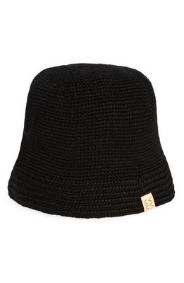 VISVIM Wool & Linen Crochet Bucket Hat in Black