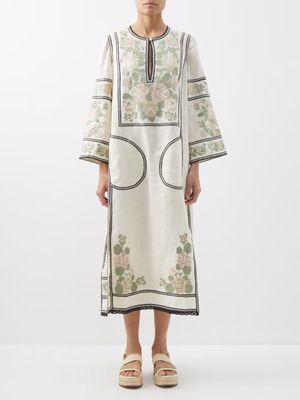 Vita Kin - Asya Floral-embroidered Linen Dress - Womens - Cream Multi