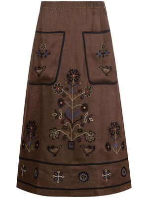 Vita Kin high-waisted embroidered-design skirt - Brown