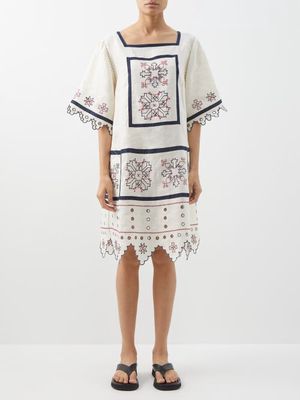 Vita Kin - Inga Embroidered Linen Dress - Womens - Cream Multi