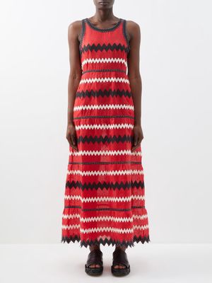 Vita Kin - Ola Zigzag-appliqué Linen Dress - Womens - Red Multi