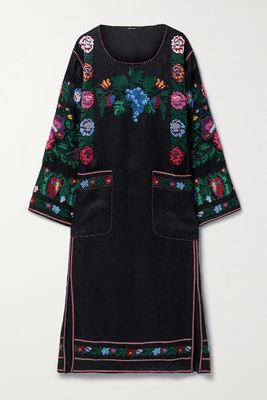 Vita Kin - Pavla Embroidered Linen Midi Dress - Black