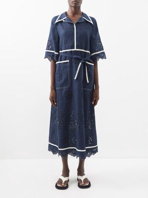 Vita Kin - Rebecca Broderie-anglaise Linen Dress - Womens - Navy Multi