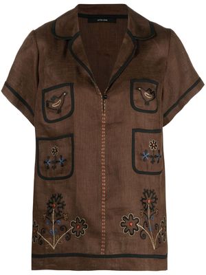 Vita Kin short-sleeve embroidered-design shirt - Brown