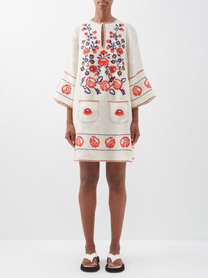 Vita Kin - Strawberry Hills Floral-embroidery Mini Dress - Womens - Cream Multi