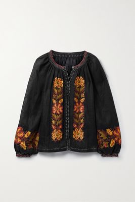 Vita Kin - Tasya Embellished Embroidered Linen Blouse - Black