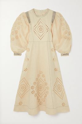 Vita Kin - Uliana Embroidered Broderie Anglaise Linen Midi Dress - Cream