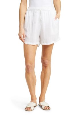 Vitamin A Costa Crinkled Cotton Cover-Up Shorts in White Organic Crinkle Cotton