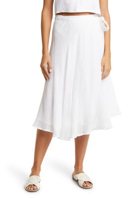 Vitamin A Lana Linen Cover-Up Wrap Midi Skirt in Ecolinen Gauze White