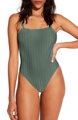 Vitamin A Leah Ribbed Square Neck One-Piece Swimsuit in Aloe Superrib