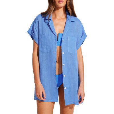 Vitamin A® Playa Pocket Linen Cover-Up Button-Up Shirt in Dream Blue Eco Linen 