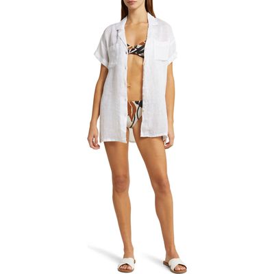 Vitamin A® Playa Pocket Linen Cover-Up Button-Up Shirt in White Ecolinen 