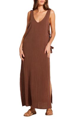 Vitamin A® Riviera Linen & Cotton Cover-Up Dress in Mocha Crinkle Linen 