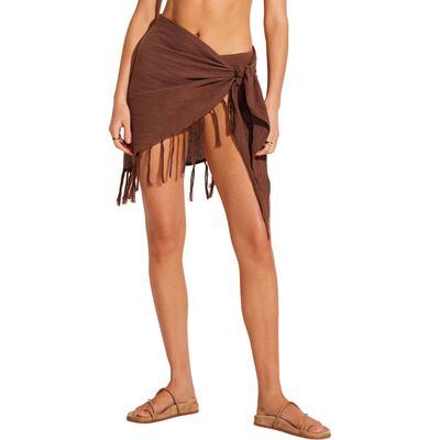 Vitamin A® Sirena Tassel Linen Blend Sarong in Mocha Crinkle Linen 