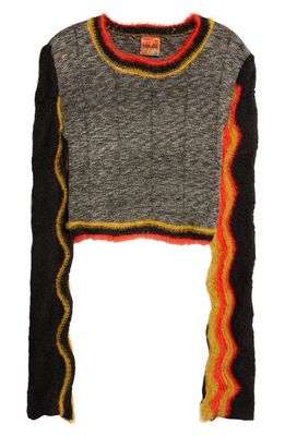 VITELLI Marled Long Sleeve Wool & Mohair Crop Sweater in Black/Orange/Peacock
