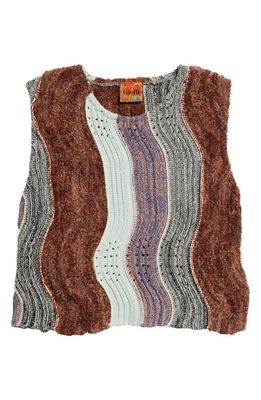 Vitelli Peacock Mixed Stitch Sleeveless Crop Sweater in Burgundy Mix