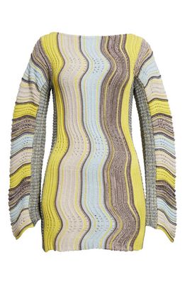 Vitelli Peacock Stripe Long Sleeve Mini Sweater Dress in Yellow Mix