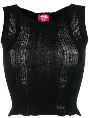 VITELLI semi-sheer knit cropped top - Black