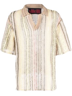 VITELLI vertical-stripe knitted polo shirt - Neutrals