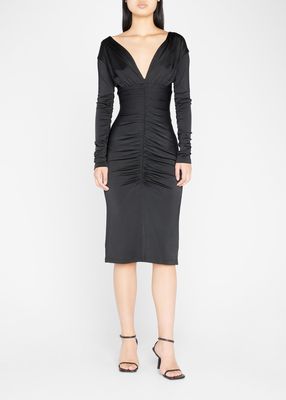 Vivian V-Neck Ruched Midi Dress