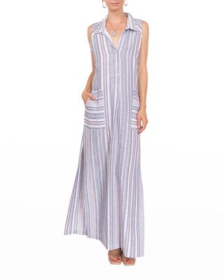 Vivienne Striped Henley Slit Maxi Dress