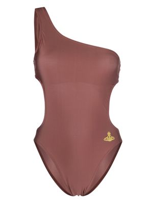 Vivienne Westwood embroidered-logo one-shoulder swimsuit - Brown