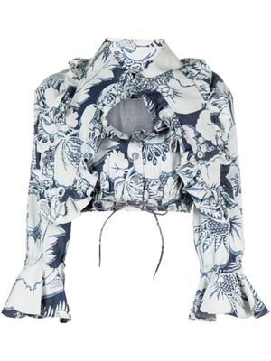Vivienne Westwood floral-print ruffled cropped blouse - Blue