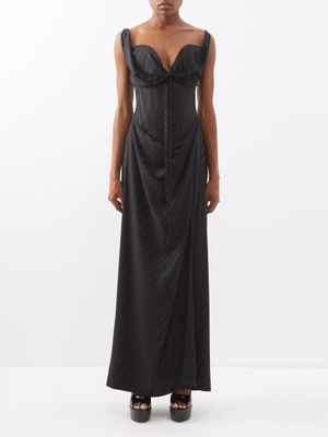 Vivienne Westwood - Iwona Stripe-jacquard Draped Corset Gown - Womens - Black