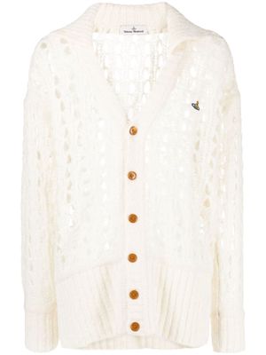 Vivienne Westwood logo-embroidered open-knit cardigan - White