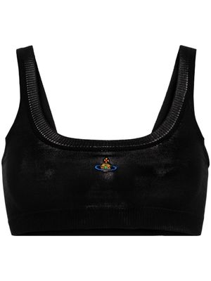 Vivienne Westwood Orb-embroidered cotton cropped top - Black