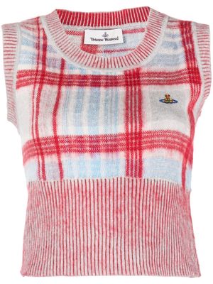 Vivienne Westwood Orb-embroidered madras-check knitted vest - Grey