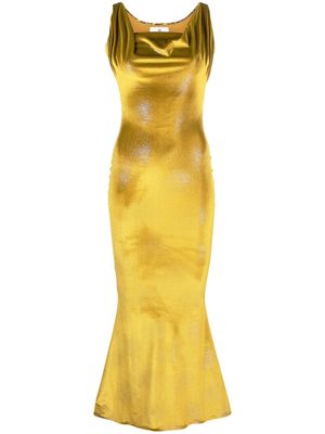 Vivienne Westwood Orb-embroidered velvet midi dress - Gold