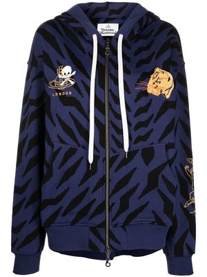 Vivienne Westwood Tiger zip-up drawstring hoodie - Blue