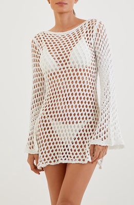 ViX Swimwear Belle Crochet Long Sleeve Cotton Cover-Up Dress in Off White