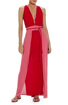 ViX Swimwear Brigite Colorblock Plunge Cover-Up Dress in Red